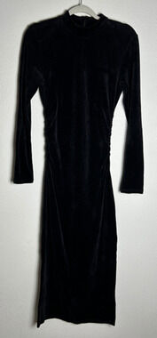 Juicy Couture Women's Black Velour Long Sleeve Cinched Waist Dress Size Med